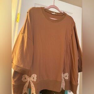 Easel Brown Sweatshirt with Bow Accents